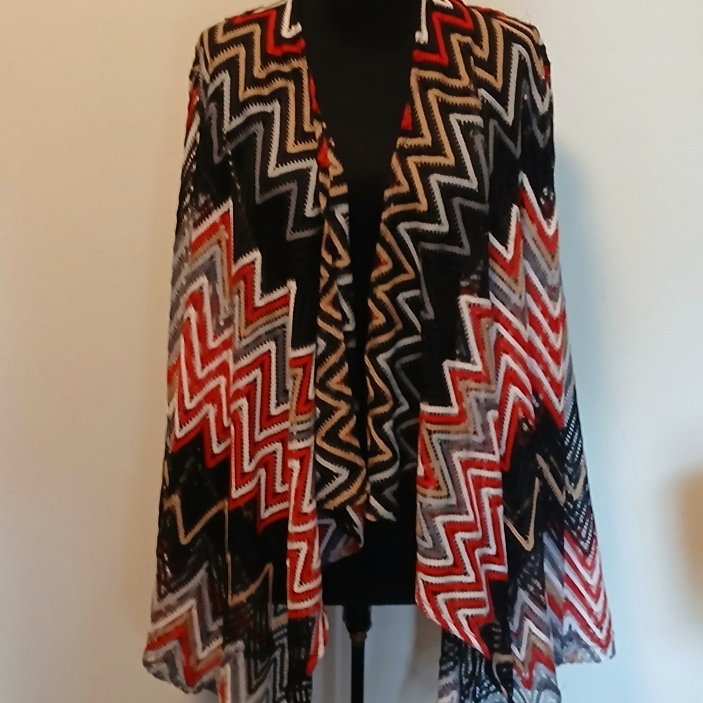 Hot swag women's 2X big zag multi‎ colored long sleeves open front knit cardigan